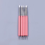 Silicone Double Head Nail Art Dotting Tools, Nail Brush Pens, Painting Drawing Line Brushes, with Brass Tube and Acrylic Finding, Pale Violet Red, 14.6~14.7x0.7mm, 5pcs/set(AJEW-L072-54B)