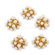 Brass Pendants, with Acrylic Imitation Pearl Beads, Long-Lasting Plated, Flower, Real 18K Gold Plated, 20x21x10mm, Hole: 1.8mm(KK-P203-12G)