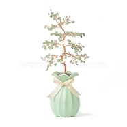 Natural Green Aventurine Chips with Brass Wrapped Wire Money Tree on Ceramic Vase Display Decorations, for Home Office Decor Good Luck , 150x81x280mm(DJEW-B007-01E)