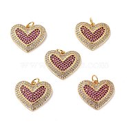 Brass Micro Pave Cubic Zirconia Pendants, Long-Lasting Plated, Cadmium Free & Lead Free, Heart, Real 18K Gold Plated, 17x20.5x3mm, Hole: 3.5mm(X-ZIRC-P092-040G-RS)