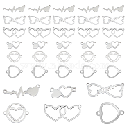 36Pcs 6 Styles 201 Stainless Steel Connector Charms, Heart Links, Stainless Steel Color, 8~20.5x15.5~29x0.9~1mm, Hole: 1.4~1.6mm, 6pcs/style(STAS-DC0014-56)