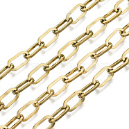 304 Stainless Steel Cable Chains, with Spool, Unwelded, Flat Oval, Real 18K Gold Plated, Link: 9.5x5x1mm, about 32.8 Feet(10m)/roll(STAS-R115-01B)