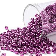 TOHO Round Seed Beads, Japanese Seed Beads, (563) Hot Pink Metallic, 8/0, 3mm, Hole: 1mm, about 222pcs/10g(X-SEED-TR08-0563)