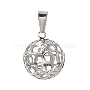 304 Stainless Steel Pendants, Hollow Round Charm, Stainless Steel Color, 20x16.5mm, Hole: 3x7.5mm(STAS-B053-23P)