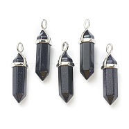 Synthetic Blue Goldstone Pendants, with Platinum Tone Brass Findings, Bullet, 39.5x12x11.5mm, Hole: 4.5x2.8mm(G-M378-01P-A06)