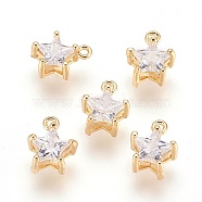 Brass Cubic Zirconia Charms, Nickel Free, Real 18K Gold Plated, Star, 10x7.5x5mm, Hole: 1.5mm(X-KK-R015-108G)