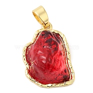Rack Plating Brass Pendants, Iceberg Melting Shaped Glass Charms, Long-Lasting Plated, Cadmium Free & Lead Free, Real 18K Gold Plated, Red, 22.5x15.5x9mm, Hole: 6x3mm(KK-C033-04G-07)