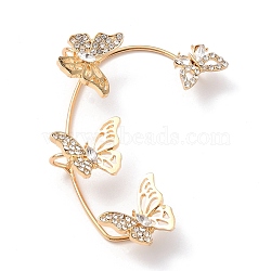 Butterfly Crystal Rhinestone Cuff Earrings for Girl Women Gift, Brass Earrings for Non-Piercing Ear, Golden, 59.5x43x13mm(EJEW-F275-01B-G)