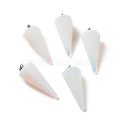 Opalite Pendants, with Platinum Plated Brass Findings, Faceted, Cone, 35~36x13~14x12~12.5mm, Hole: 2.7x6.5mm(G-G848-01P-07)