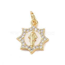 Brass Micro Pave Clear Cubic Zirconia Pendants, with Enamel and Jump Ring, Real 18K Gold Plated, Star, 13.5x10.5x2mm, Hole: 3mm(KK-E111-31B-G)