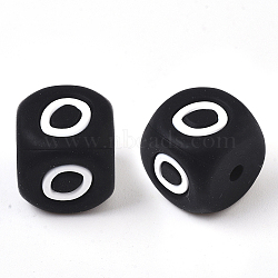 Food Grade Eco-Friendly Silicone Beads, Horizontal Hole, Chewing Beads For Teethers, DIY Nursing Necklaces Making, Cube, Black, Letter.O, 12x12x12mm, Hole: 2mm(SIL-T055-O)