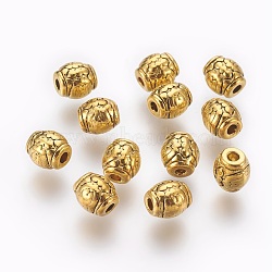 Tibetan Style Alloy Beads, Drum with Flower, Cadmium Free & Nickel Free & Lead Free, Antique Golden, 6x6mm, Hole: 2mm(GLF0604Y-NF)