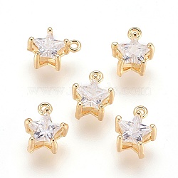 Brass Cubic Zirconia Charms, Nickel Free, Real 18K Gold Plated, Star, 10x7.5x5mm, Hole: 1.5mm(X-KK-R015-108G)