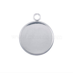 304 Stainless Steel Pendant Cabochon Settings, Plain Edge Bezel Cups, Flat Round, Stainless Steel Color, Tray: 10mm, 16x12x2mm, Hole: 2mm(STAS-Q204-PJ172-10)