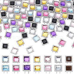105Pcs 7 Colors Brass Rhinestone Claw Beads, Fashion Nailhead Studs, Punk Diamond Spikes Rivets, Square, Mixed Color, 0.9x0.9x0.28cm, 15pcs/color(KK-WR0001-02)