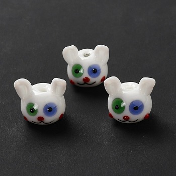 Handmade Lampwork Beads, Rabbit, White, 14x15x15mm, Hole: 2mm