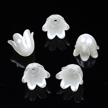 Spray Paint ABS Plastic Imitation Pearl Beads, Flower, White, 10x11x8.5mm, Hole: 1.4mm