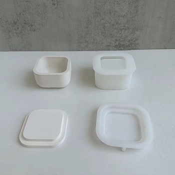 DIY Candle Holder & Lid Silicone Molds, Resin Plaster Cement Casting Molds, Square, 7~7.1x7~7.2x1.2~3.7cm, Inner Diameter: 4.6~6.05x4.6~6.05cm, 2pcs/set