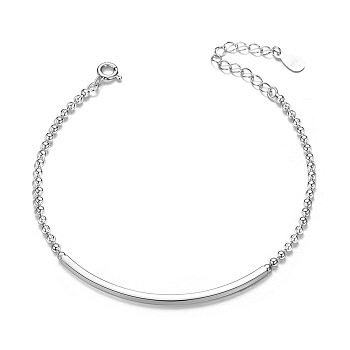 SHEGRACE Gorgeous Rhodium Plated 925 Sterling Silver Bracelet, with Tube Bead, Platinum, 165mm