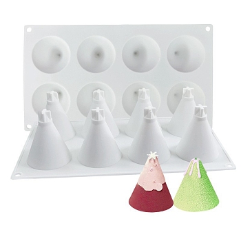 Cone DIY Candle Silicone Molds, for Scented Candle Making, 8 Cavities, White, 29.5x17x7.3cm, Hole: 7mm, Inner Diameter: 5.9x7.1cm