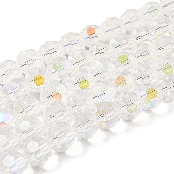 Electroplate Transparent Glass Beads Strands, Faceted, Round, Rainbow Plated, Clear AB, 10mm, Hole: 1.2mm, about 65~69pcs/strand, 23.03~24.49 inch(58.5~62.2cm)