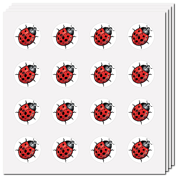 8 Sheets Plastic Waterproof Self-Adhesive Picture Stickers, Round Dot Cartoon Decals for Kid's Art Craft, Ladybug, 150x150mm, Sticker: 25mm