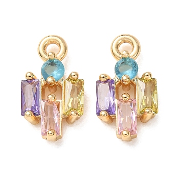 Brass Pave Colorful Cubic Zirconia Charms, Human Charms, Rack Plating, Long-Lasting Plated, Cadmium Free & Lead Free, Real 18K Gold Plated, 12x6.5x3mm, Hole: 1.2mm