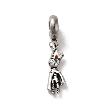 304 Stainless Steel Enamel European Dangle Charms, Large Hole Pendants, Prince with Crown, Antique Silver, 24mm, Pendant: 19x6.5x4mm, Hole: 4.5mm