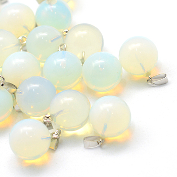 Round Opalite Pendants, with Platinum Tone Brass Findings, 17~19x13~14mm, Hole: 2x7mm