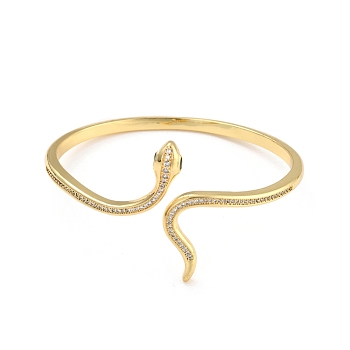 Green Cubic Zirconia Snake Wrap Cuff Bangle, Brass Open Bangle for Women, Lead Free & Cadmium Free, Real 18K Gold Plated, Inner Diameter: 2-1/4 inch(5.8cm)x2 inch(5cm)