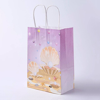 kraft Paper Bags, with Handles, Gift Bags, Shopping Bags, Ocean Theme, Rectangle, Colorful, 21x15x8cm