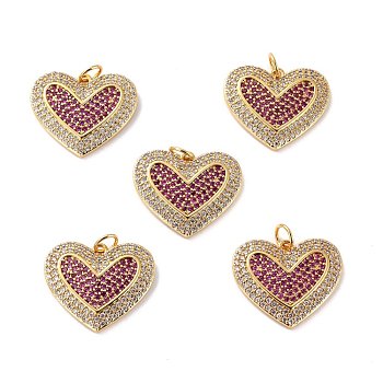 Brass Micro Pave Cubic Zirconia Pendants, Long-Lasting Plated, Cadmium Free & Lead Free, Heart, Real 18K Gold Plated, 17x20.5x3mm, Hole: 3.5mm