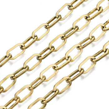 304 Stainless Steel Cable Chains, with Spool, Unwelded, Flat Oval, Real 18K Gold Plated, Link: 9.5x5x1mm, about 32.8 Feet(10m)/roll