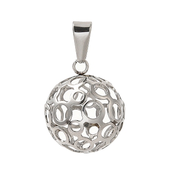 304 Stainless Steel Pendants, Hollow Round Charm, Stainless Steel Color, 20x16.5mm, Hole: 3x7.5mm