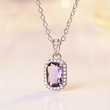 Rhinestone Pendants, with Brass Setting and Clear Cubic Zirconia, Rectangle, Clear, Platinum, Tanzanite, 18x8.5x5mm, Hole: 3x2mm
