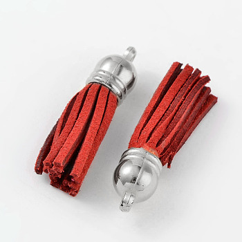 Suede Tassels, with CCB Plastic Findings, Nice for DIY Earring or Cell Phone Straps Making, Platinum, Dark Red, 38x10mm, Hole: 2mm