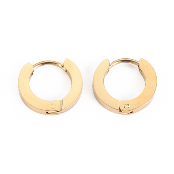 304 Stainless Steel Huggie Hoop Earrings, Ring, Real 14K Gold Plated, 13x2mm, Pin: 0.8mm