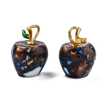 Synthetic Gold Line Imperial Jasper Pendants, with Light Gold Plated Alloy Enamel Loops, Dyed & Heated, Apple, Medium Blue, 18.5x13.5mm, Hole: 2x4mm