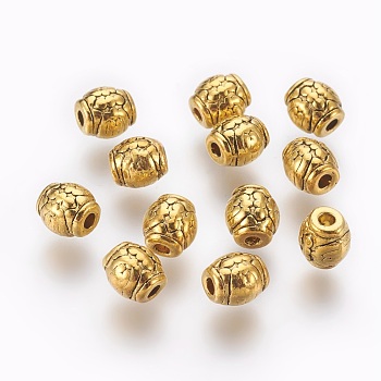 Tibetan Style Alloy Beads, Drum with Flower, Cadmium Free & Nickel Free & Lead Free, Antique Golden, 6x6mm, Hole: 2mm