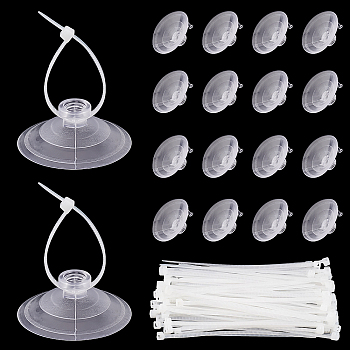 AHADEMAKER 60Pcs Plastic Suction Cups, Sucker, 100Pcs Nylon Cable Ties, with Hole, for Hanging Things, Toy Making, Ribbon Decoration, WhiteSmoke, Suction Cup: 40x15mm, Hole: 4x5mm
