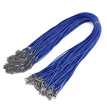 Waxed Cotton Cord Necklace Making, with Alloy Lobster Claw Clasps and Iron End Chains, Platinum, Royal Blue, 17.12 inch(43.5cm), 1.5mm