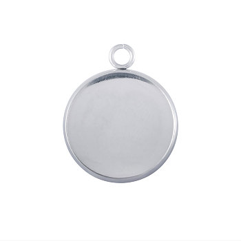 304 Stainless Steel Pendant Cabochon Settings, Plain Edge Bezel Cups, Flat Round, Stainless Steel Color, Tray: 10mm, 16x12x2mm, Hole: 2mm