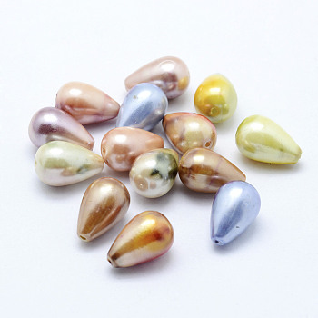 Baking Paint Acrylic Beads, teardrop, Mixed Color, 15x10mm, Hole: 1.5mm
