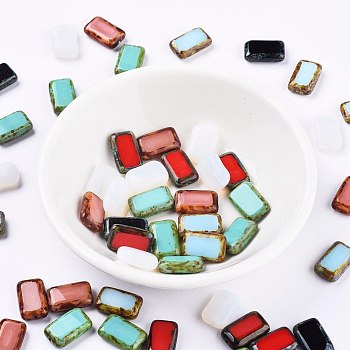 Retro Czech Glass Beads,  Rectangle, Mixed Color, 16x10x4.5mm, Hole: 1mm
