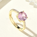 Brass & Round Cubic Zirconia Finger Rings, Long-Lasting Plated, , Golden, Flat Round: 8mm, Inner Diameter: 17mm(CU-CBA7E55-19G-01)