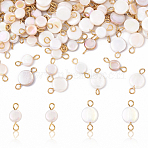 100Pcs 2 Styles AB Color Plated Natural Freshwater Shell Connector Charms, with 304 Stainless Steel Findings, Golden, Flat Round, Colorful, 13.2~15mm, Hole: 1.7mm, 50pcs/style(PALLOY-YW00119)