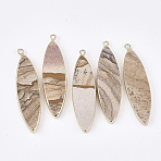 Electroplate Natural Picture Jasper Big Pendants, with Iron Findings, Horse Eye, Golden, 54~56x14~16x5~6mm, Hole: 1.8mm(G-S344-86B)