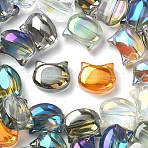 100Pcs 10 Colors Electroplate Glass Beads, Cat Shape, Mixed Color, 8x10x5mm, Hole: 1mm, 10pcs/color(EGLA-YW0005-25)
