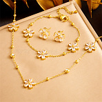 Flower Stainless Steel Pave Clear Cubic Zirconia Chain Necklace & Bracelet & Stud Earring Sets, Golden, 400mm(FS-WGF2DAD-01)