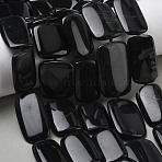 Natural Black Stone Beads Strands, Rectangle, 26~37x18~22x5~6mm, Hole: 1mm, about 12~15pcs/strand, 16.65~16.93''(42.3~43cm)(G-L650-C01-01)